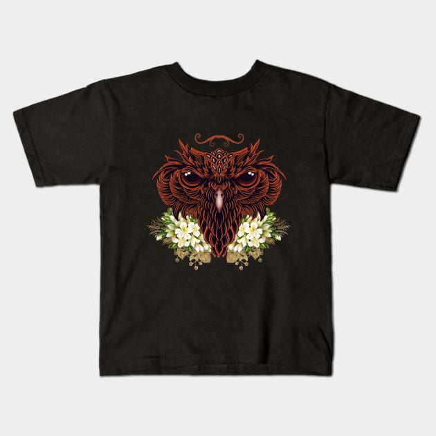 Decorative owl head with flowers Kids T-Shirt by Nicky2342